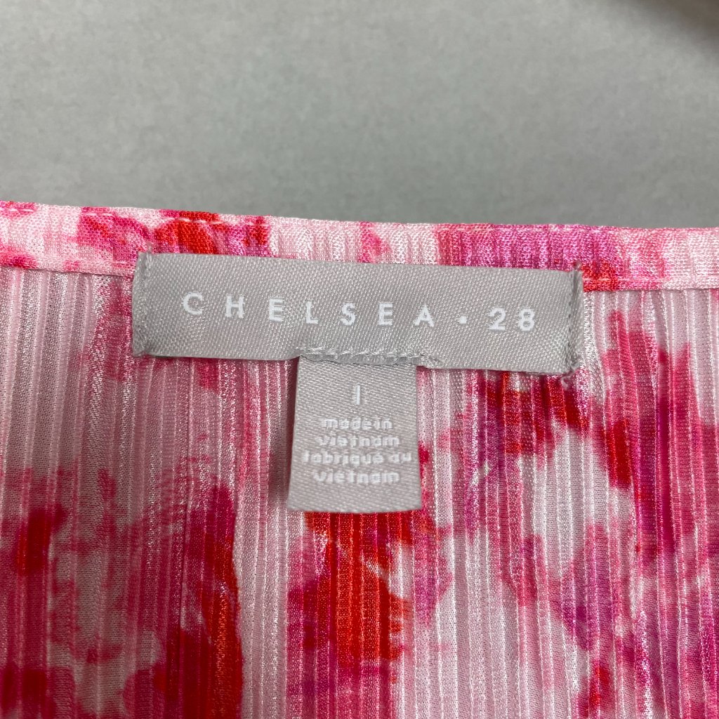 Chelsea28 Dress Flutter Sleeve Pliss Midi Dress Nwt Pink Red Artful Petals Lrg — image 7 of 8
